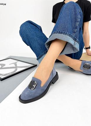 Лофери, сірий, натуральна замша