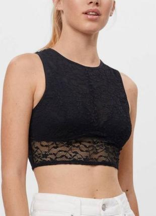 Чорний кроп топ bershka мереживо, сітка xs