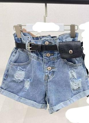 Джинсові шорти з поясом і сумкою висока посадка