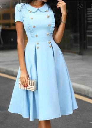 Голубое платье с пуговицами и воротником 💙1 фото