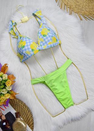 Ліф верх від купальника в клітинку з лимонами бюстгальтер
