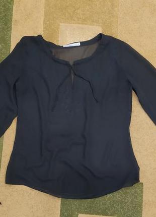 Шифоновая черная рубашка блуза блузка прозрачная недорого1 фото