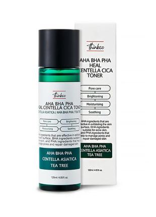 Восстанавливающий тонер с кислотами и центеллой thinkco aha bha pha heal centella cica toner1 фото