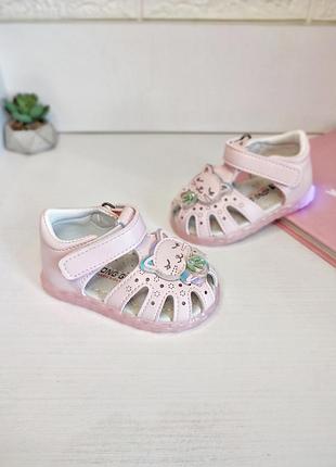 Босоніжки зі світною підошвою для з котиком рожеві