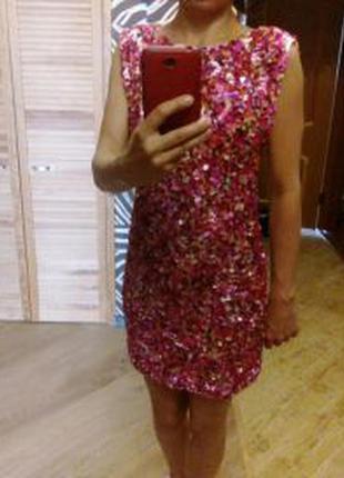 Платье в паэтках, нарядное, topshop, s, 36 размер