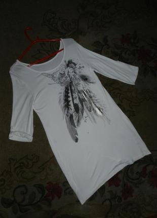 Натуральная,трикотажная футболка-лонгслив,ловец снов,с декором и стразиками,рукав 2 в 17 фото
