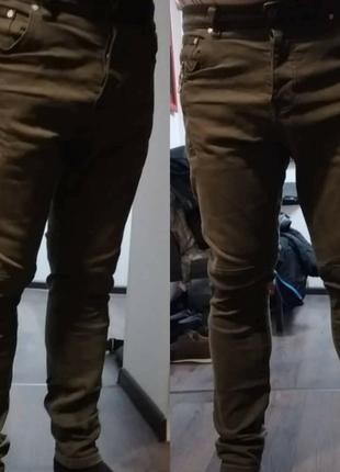 Завужені джинси чоловічі slim fit узкачи оливкового кольору visionary denim р343 фото