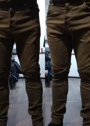 Завужені джинси чоловічі slim fit узкачи оливкового кольору visionary denim р341 фото