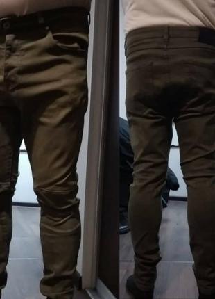 Завужені джинси чоловічі slim fit узкачи оливкового кольору visionary denim р346 фото