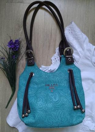 Сумка prada бирюзовая женская на 2 ручках/оригинальная винтажная сумочка