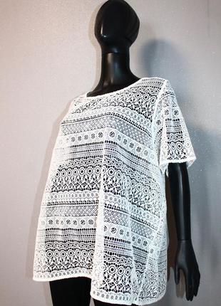 Плетеный белый топ футболка блузка кроше кружево george кремовая вязаная крючком блуза кружевная блузка4 фото
