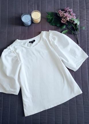 Белая блуза, футболка, объемный рукав (100% хлопок)