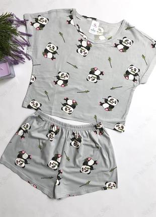 Піжама жіноча сіра в панд2 фото