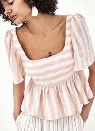 Льняная блуза с рюшами лён zara оригинал