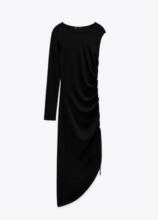 Сукня zara міді з драпірування збоку на одне плече кежуал кэжуал платье плаття с доаппировкой миди по фигуре в облипку на одно плечо2 фото