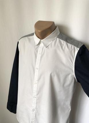 Колорблок рубашка белый-синий-серый2 фото