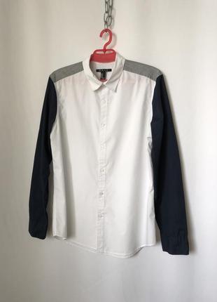 Колорблок рубашка белый-синий-серый4 фото