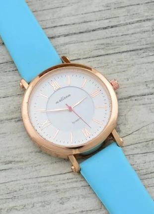 Женские часы голубые, позолота ро2 фото