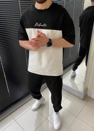 Комплект чоловічий футболка шорти чорний білий туреччина / костюм чоловічий футболка шорти чорний білий