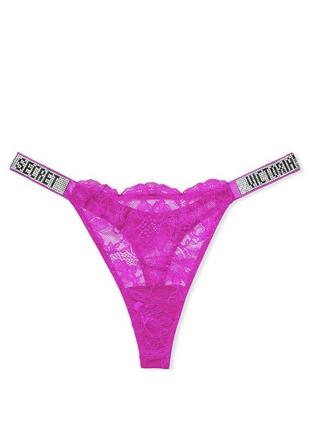 Малиновые кружевные стринги victoria’s secret со стразами