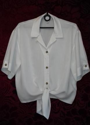 Натуральная свободная рубашка с короткими рукавами молочного цвета / сорочка / блуза