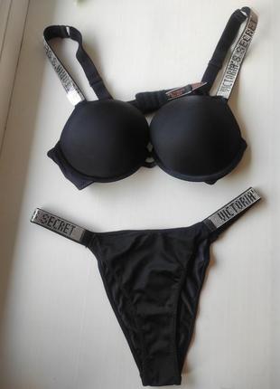 Комплект белья victoria's secret secret black very sexy embellished strap push-up bra set