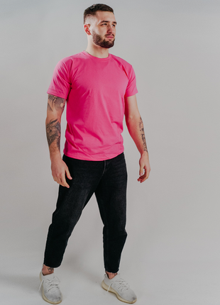 Базова яскраво-розова чоловіча футболка 100% бавовна (+25 кольорів)2 фото