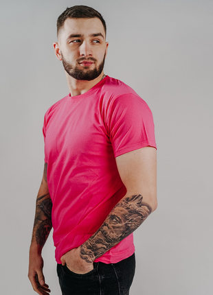 Базова яскраво-розова чоловіча футболка 100% бавовна (+25 кольорів)3 фото