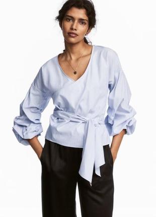 Котоновая рубашка кимоно на запах с объемными рукавами/с завязками1 фото