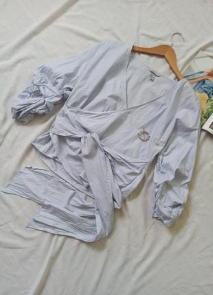 Котоновая рубашка кимоно на запах с объемными рукавами/с завязками2 фото