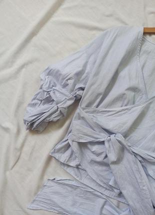 Котоновая рубашка кимоно на запах с объемными рукавами/с завязками4 фото