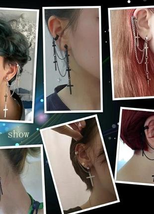Сережка кафф подвійна хрестики ланцюга сережка каффа підвіски хрест9 фото