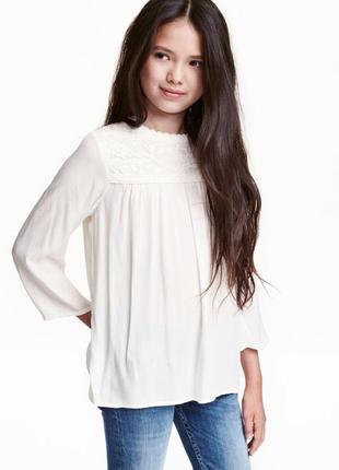 4-5л блуза h&m с кружевом кроше р110 натуральный белый2 фото