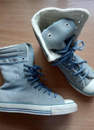 Замшевые кеды хайтопы 40 р. 26 см. converse all star с меховой отделкой