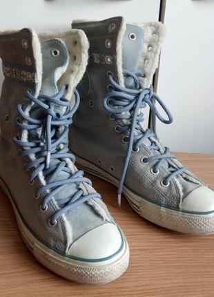 Замшевые кеды хайтопы 40 р. 26 см. converse all star с меховой отделкой