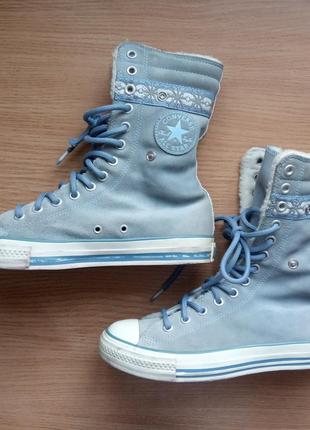 Замшевые кеды хайтопы 40 р. 26 см. converse all star с меховой отделкой