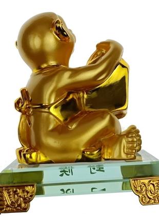 Статуетка мавпа на скляній підставці 11х6,5x9 см золота (c4398)3 фото