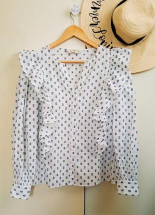 Хлопковая блуза с воланами и объемным рукавом