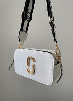 Marc jacobs the snapshot white gloss новинка трендова біла жіноча сумка марк джейкобс з блискітками блестящая белая сумочка с блёстками