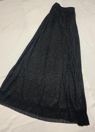 Длинная макси юбка чёрная плиссе серебряная нить, плиссированная6 фото