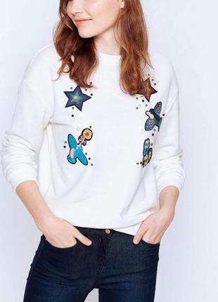 Свитшот с вышивкой хлопок двунить xs оверсайз koton турция