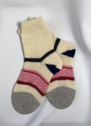 Смугасті в'язані теплі шкарпетки шерсть, ручна робота2 фото