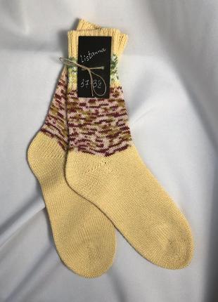 Светло-жёлтые пёстрые шерстяные носки ручная работа носочки теплые на подарок