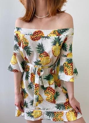 Літня сукня зі спущеною лінією плеча в принт ананаси7 фото