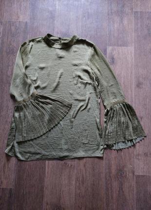 Блуза блузка топ широкие рукава нарядная оливковая2 фото