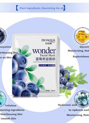 Маска-серветка для обличчя з екстрактом чорниці зволожуюча bioaqua wonder (30г)