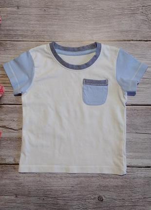 Летняя бело-голубая футболка matalan с карманом на мальчика 9-12месяцев р.74-80
