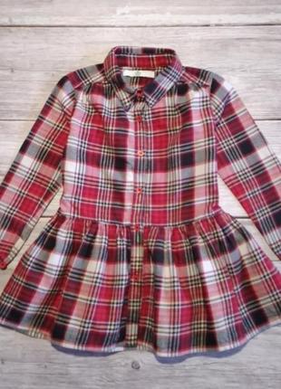 Красивое красное платье с длинным рукавом m&s в клетку на девочку 2-3-4 годика
