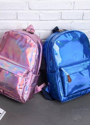 Детский лаковый голограммный рюкзак, блестящий отражающий рюкзачок для девочек3 фото