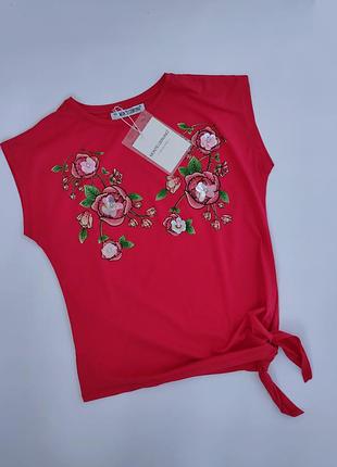 Красная футболка с цветами monte cervino м,  l,  38, 40